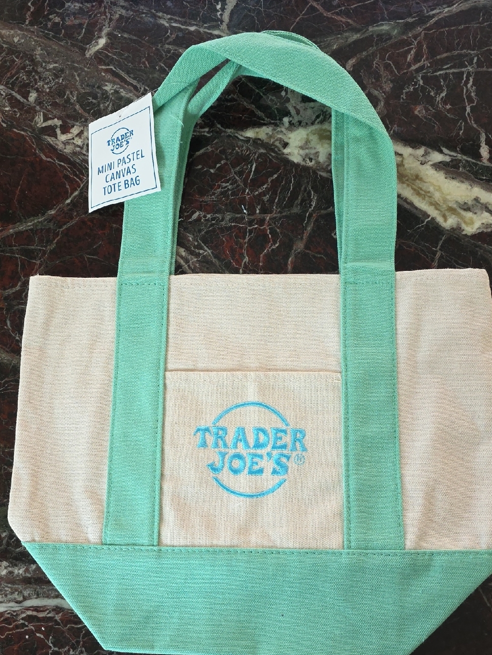 Trader Joe's Cream & Mint Green Mini Canvas Tote